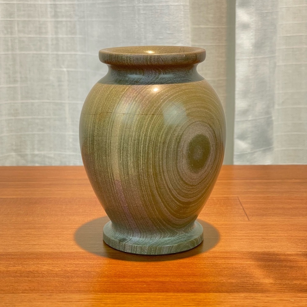 VTG Carved Stone Marble Miniature Bud Vase 4” Tall Green Earth Tone Natural
